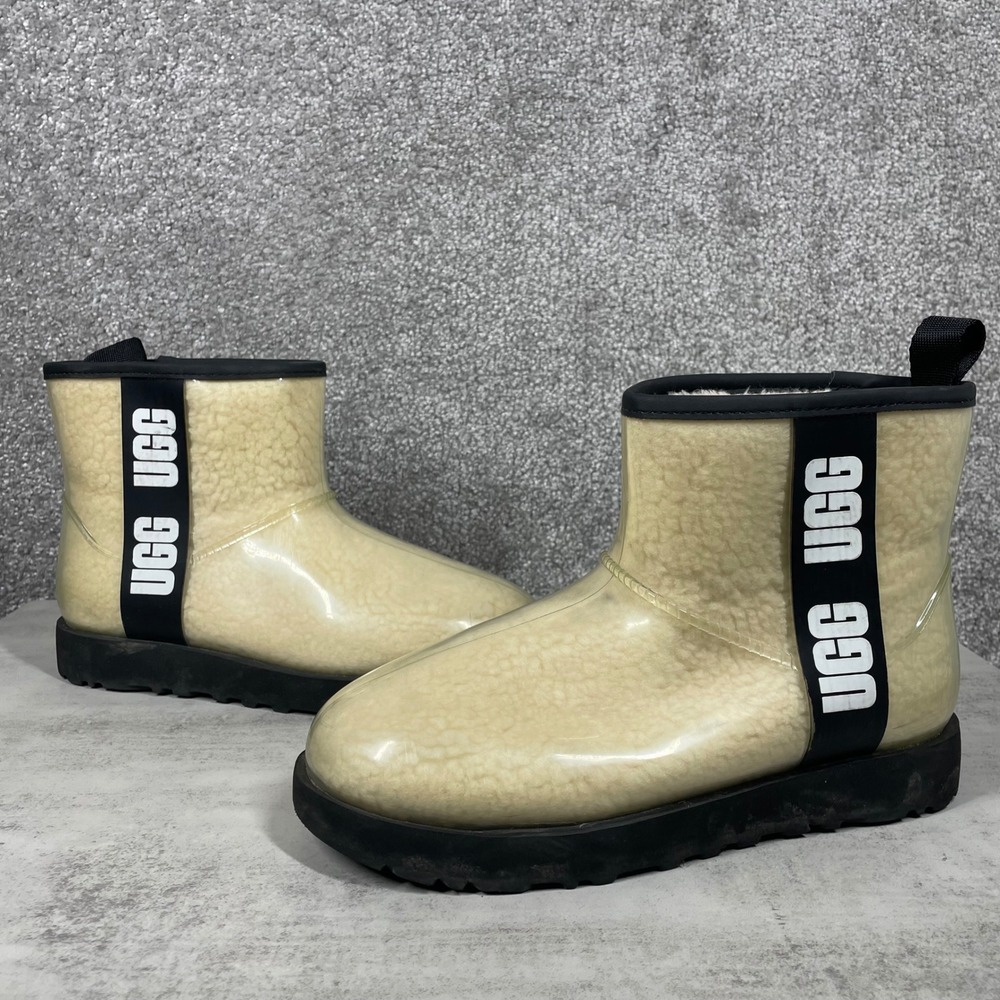 UGG Boots Women 8 Classic Clear Mini Natural Black Waterproof Shearling Womens